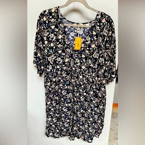 NWT Natural Life Stella V Neck Floral Mini Dress Pockets Multicolor Sz L/XL